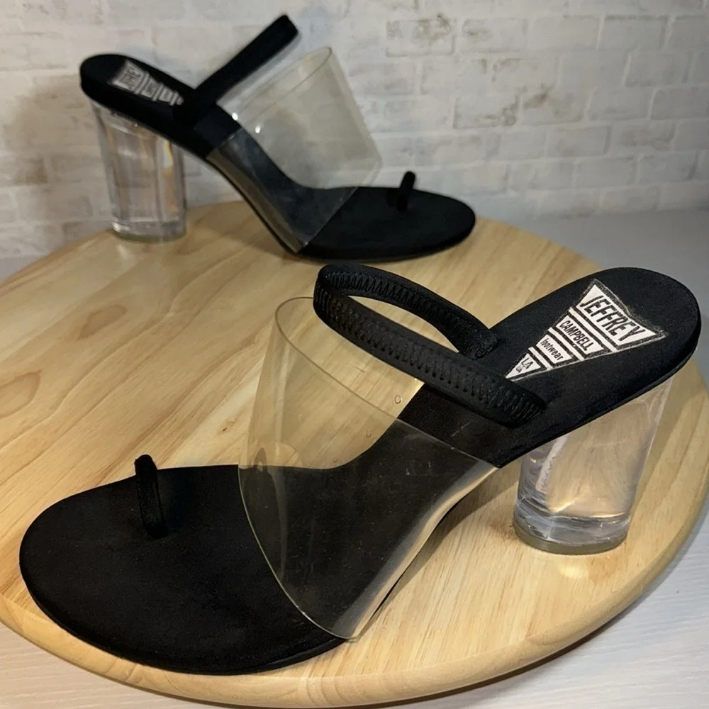 Jeffrey Campbell Clear Stretch Strap Acrylic Translucent Block Heel Sandal Heels